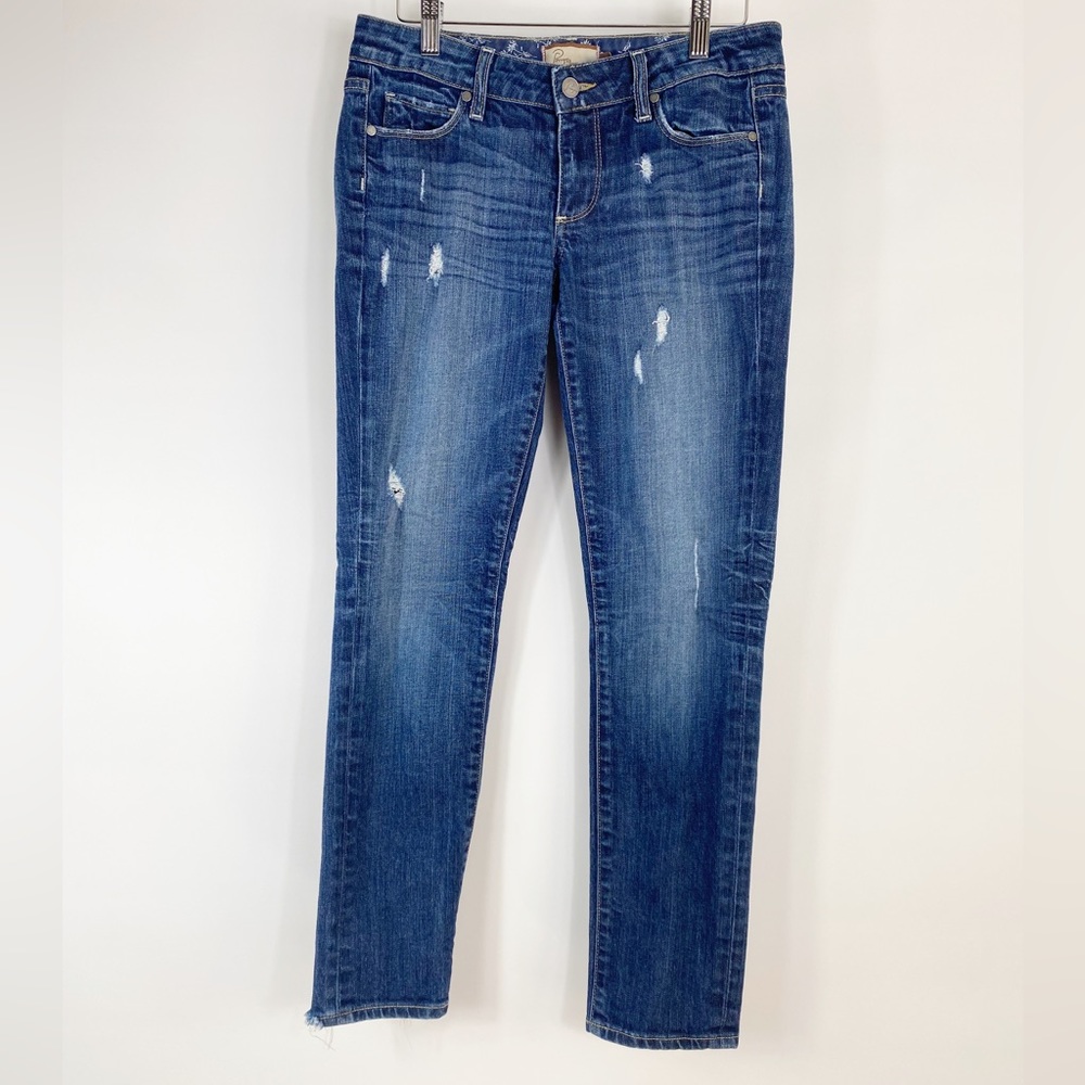 Paige Skyline Ankle Peg Denim Skinny Distressed Hem Jeans Women Size 27